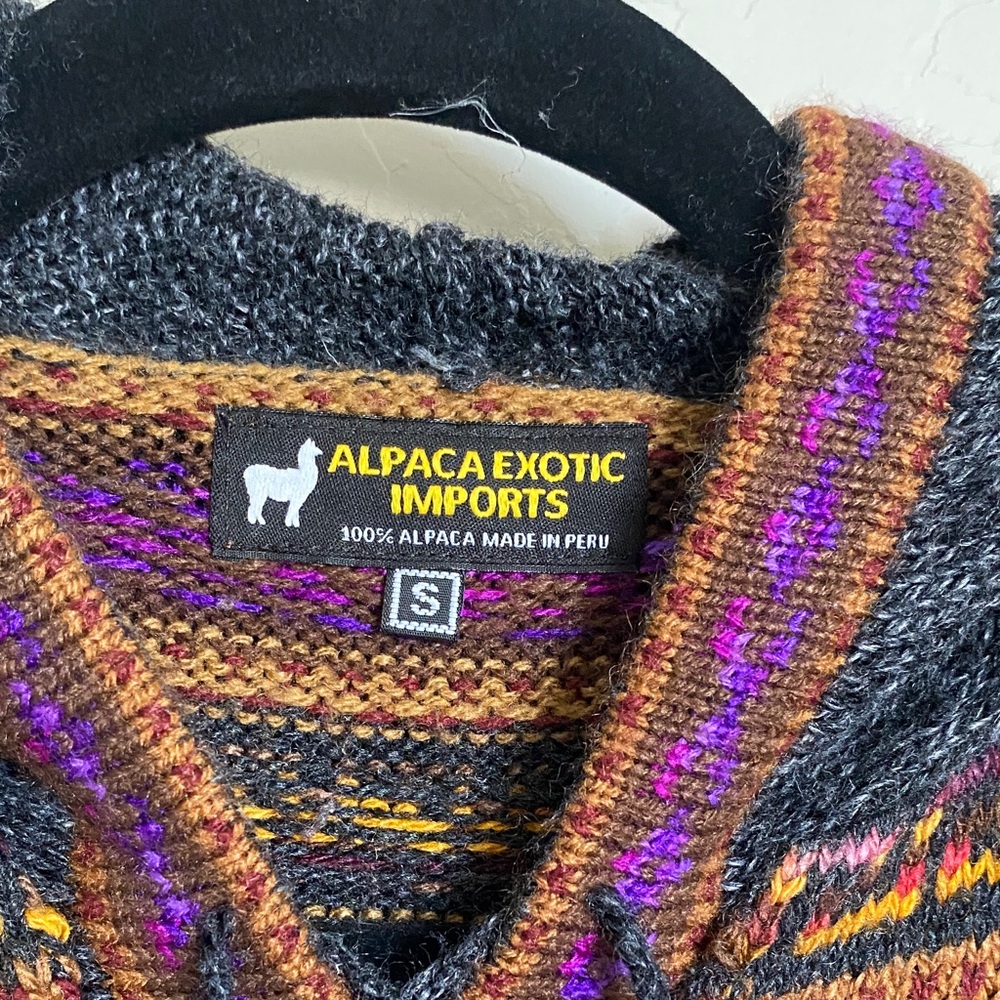 Alpaca Exotic Imports Men's Gray Multicolor Hooded Knit Sweater Size S - Picture 2 of 5